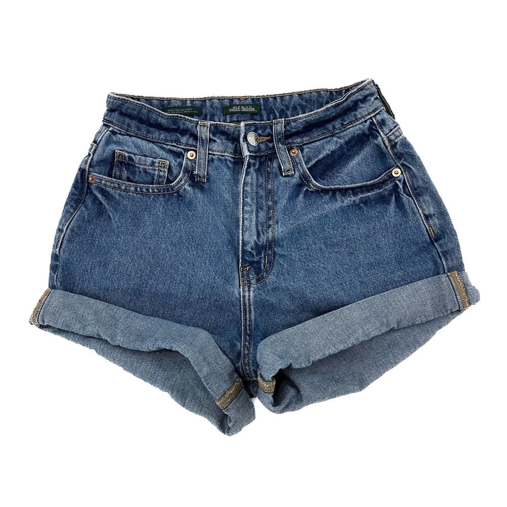 Wild Fable‎ Highest Rise Mom Cuffed Women's size 00 Blue Denim Jean Shorts